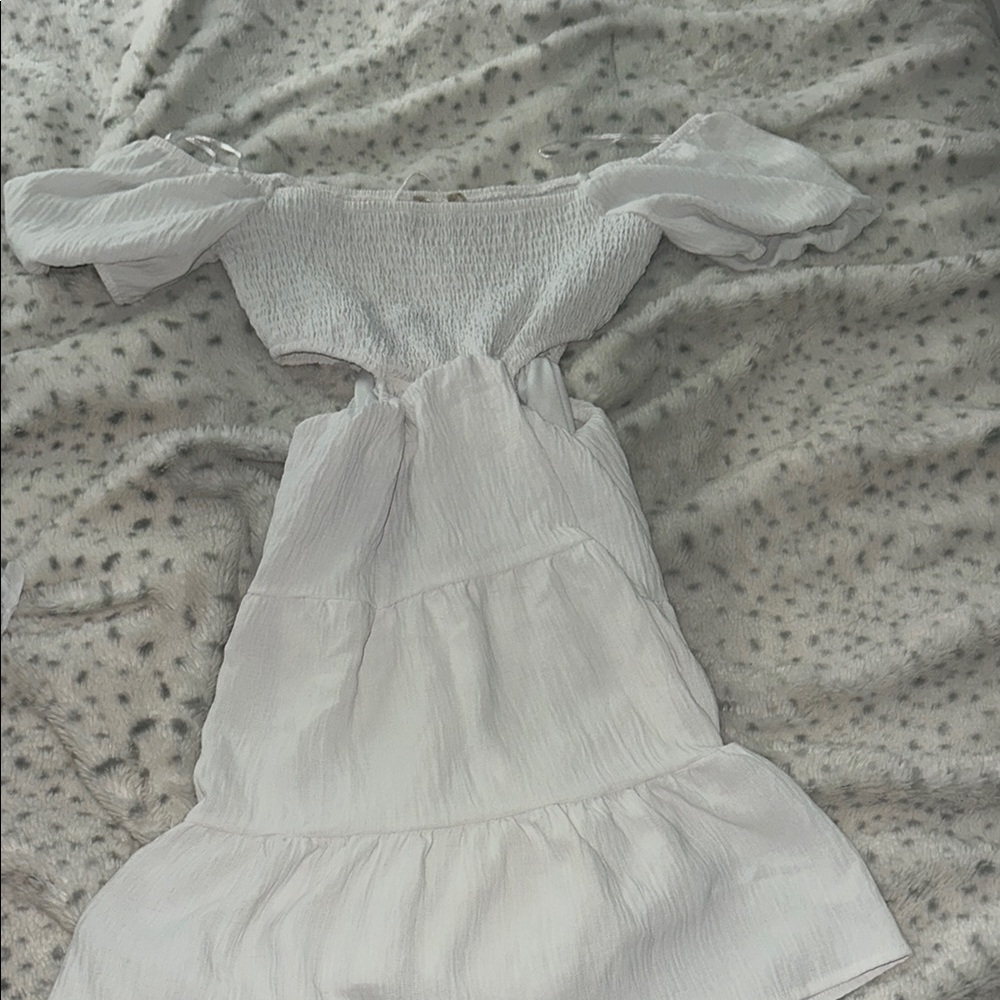 Altar'd State White Off-Shoulder Puff Sleeve Mini Dress